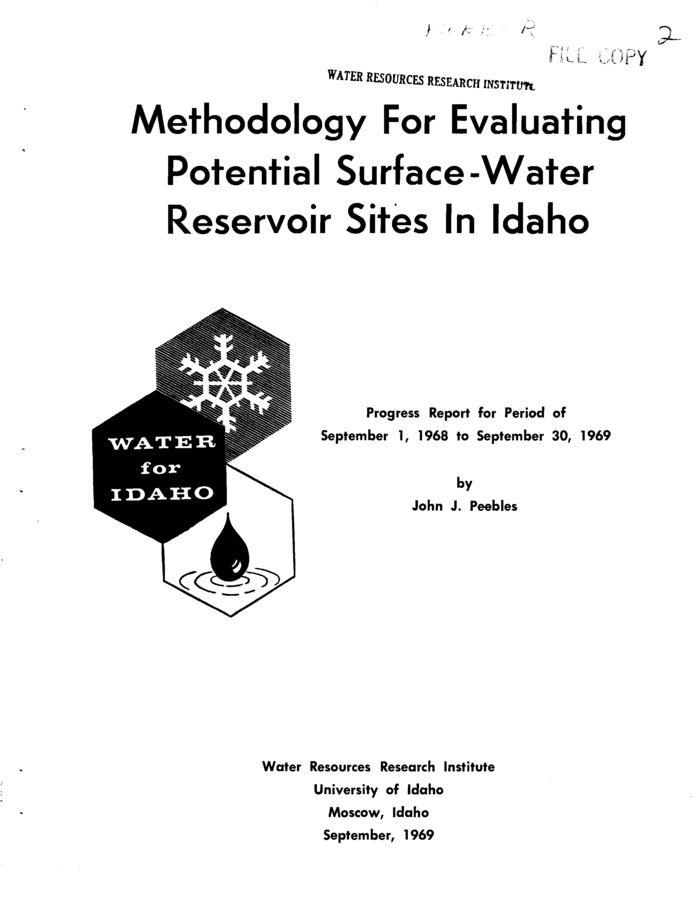 The purpose of the study is to establish criteria needed to evaluate surface-water reservoir sites in Idaho and to inventory existing reservoirs and potential reservoir sites in the State in as detailed form as time and funds will permit.