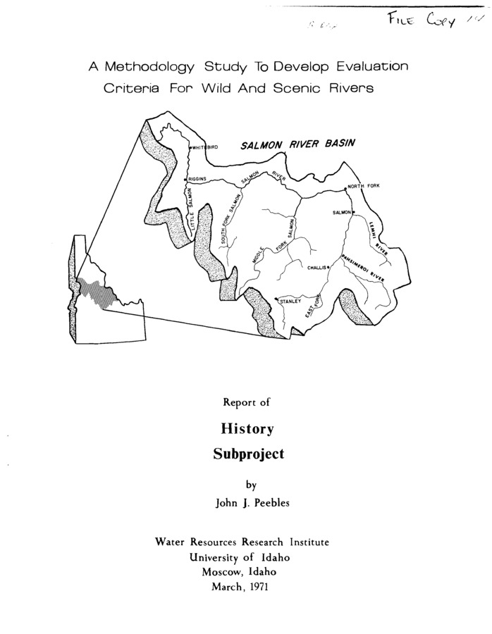 The original plans for the methodology study did not include provisions for a history subproject. However, as studies progressed on some of the other subprojects, it became evident that a general history of Salmon Basin was desirable. The writer was chosen to prepare this history because of previous historical articles he had authored for the Idaho Historical Society in connection with the Lewis and Clark expedition.