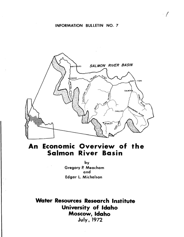 This study is part of a continuing effort to develop water and related land use policies for Idaho. An economic overview study attempts to provide specific economic data in a convenient form which may be used for evaluation of management alternatives. It does not attempt to advise on policy matters.