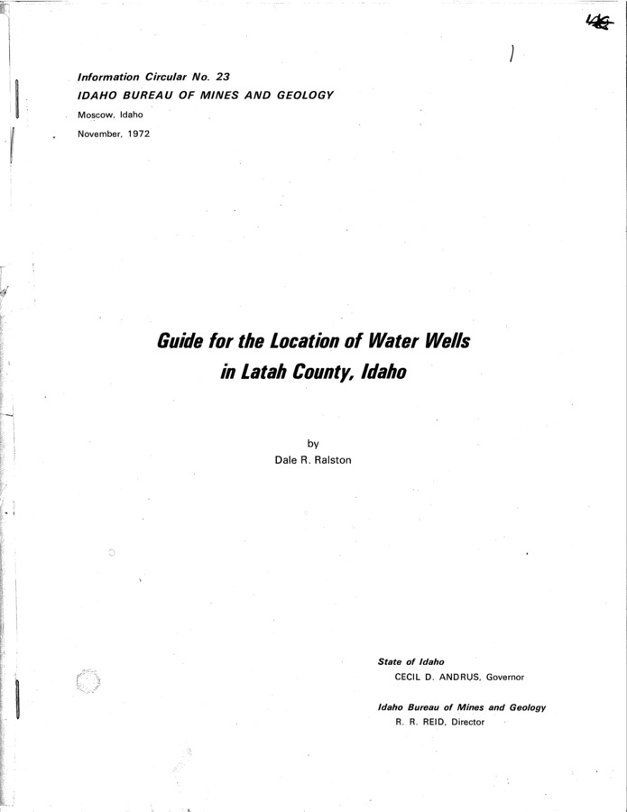 Most of the residents of Latah County derive their domestic water supplies from ground water. The common water-yielding geologic materials include basalt, sedimentary materials, granite and metamorphic rocks. The subsurface geology is generally complex and large differences in water-yielding capabilities are found in short distances. The purpose of this report is to summarize the knowledge of ground-water geology in Latah County in northern Idaho and to provide a guide for land owners and drillers for the construction of water wells. The specific objectives of the project are to (1) review the reports and papers pertinent to the geology and hydrology of the area, (2) compile information on existing wells in the study area, and (3) present analyses of groundwater potential for subareas or basins within Latah County.
