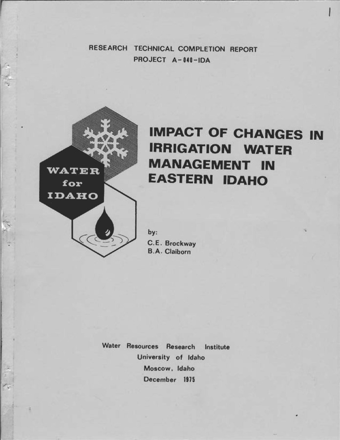 Irrigation water use data on six irrigation districts in the Upper Snake River Basin of Idaho were obtained for the 1974 season. Data on river diversions, return flow, crop consumptive use, and seepage losses were obtained and a water budget analysis performed to determine present farm, conveyance system, and project efficiencies. Present farm irrigation efficiencies varied from 11 to 62 percent and project irrigation efficiencies varied from 10 to 42 percent. Low farm irrigation efficiencies were attributed to long field runs on high intake rate soils. Canal seepage losses contribute a significant part of the system loss; however, lining of main canal systems would not significantly increase project efficiencies. Reasonably attainable project efficiencies were determined by evaluating the effects of reducing canal seepage losses, incremental reductions in river diversions, reasonable increases in farm irrigation efficiencies, and by a complete hypothetical conversion to sprinkler irrigation. Reasonably attainable project irrigation efficiencies of 35 to 51 percent are estimated assuming a farm irrigation efficiency of 60 percent, which is achievable with sprinkler irrigation or well managed surface systems. On the six districts evaluated, which irrigate 252,000 acres, a potential water saving of over 800,000 acre feet per year could be achieved, making water available for irrigation of an additional 274,000 acres or for other beneficial uses. Current and projected irrigation return flow data have added valuable input for river operation models used in planning future uses of the Snake River.