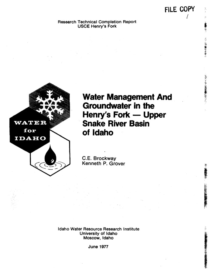 A water resource study of the Lower Henry's Fork area and the Upper Snake River Basin in Idaho was undertaken to evaluate the hydrological relationships between the perched and regional groundwater tables, river reach-gain and irrigation water management. Data on irrigation system diversions and return flow, cropping patterns and water use, and river flows were used to evaluate a basin water budget for the area. For the 1975 water year the net recharge from the study area to the Snake Plain regional aquifer is estimated to be 509,000 acre feet or approximately 8 percent of the tota 1 input to the aquifer. Manipulation of the perched water table to effect sub-irrigation in sandy soils on some areas of the basin requires canal diversions in excess of 11 acre feet per acre and causes rises in the water table of 2-40 feet over the season. A groundwater model of the perched system is being developed and will be integrated with the current model of the Snake River Fan aquifer to the south of the Henry's Fork.