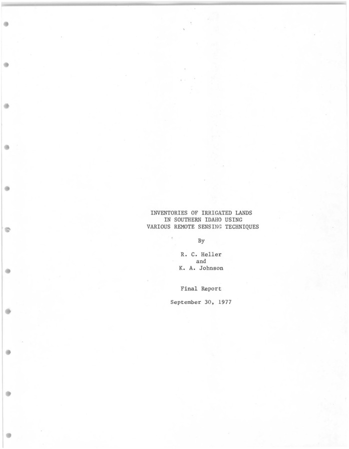 This is a final report describing the activities of University of Idaho research personnel conducted under a contract between Idaho Department of Water Resources and the University of Idaho. The Idaho Water Resource Research Institute and the College of Forestry, Wildlife and Range Sciences participated in research described in this report. The contract period was for the 1977 fiscal year. The Final Report has been delayed because of operational problems encountered during the Phase III B inventory and in delays in receiving the initial inventory data.