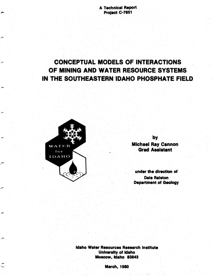 Complex water resource systems occur within the southeastern Idaho phosphate field. Environmental factors such as the geologic, topographic, hydrogeologic, chemical, and climatic characteristics of the area largely control the occurrence, movement and quality of these water resource systems. Mining operations have the potential to impact the water resource systems through alteration of the existing environmental characteristics. At certain mine sites the water resource systems have the potential to interfere with mining operations through mine pit flooding and through pit and waste dump stability problems. Potential hydrogeologic impacts from mining and potential hydrologic limitations to mining are often difficult to predict because of the many variables involved.