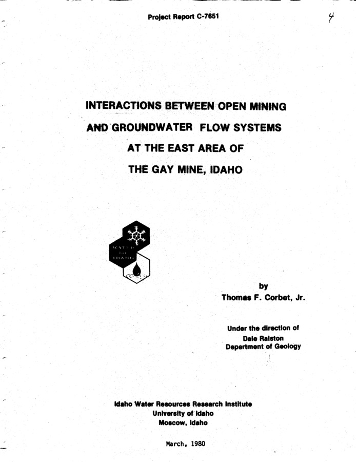 Phosphate ore is mined from open pits at the Gay Mine, located 30 miles northeast of Pocatello, Idaho. Mining activity interacts with groundwater flow systems that are controlled primarily by complex fault block structure. Flooding of the pits by groundwater discharging from the Wells formation has seriously hindered mining operations. This report presents a conceptual model of groundwater flow systems to aid in the reduction of detrimental interactions between mining and water resource systems