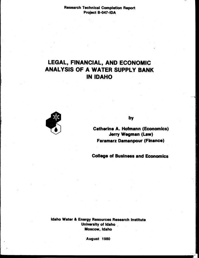 In most areas of the United States the allocation of water is conducted according to legal rather than economic principles. Changes - economic, social, and technological - occur which require accommodation in the use and allocation of water to achieve the maximum economic value from the water supply. Water banking has evolved as a concept to facilitiate the flexibility of water use via market forces while recognizing existing legal water rights as secure property rights. Recognizing the inflexibility and inefficiency of water use and the constraints on water transfers in Idaho, the Idaho state legislature authorized the establishment of a Water Supply Bank to be operated by the Idaho Water Resource Board. This study explores the legal, financial, and economic feasibility of the Water Supply Bank in Idaho.