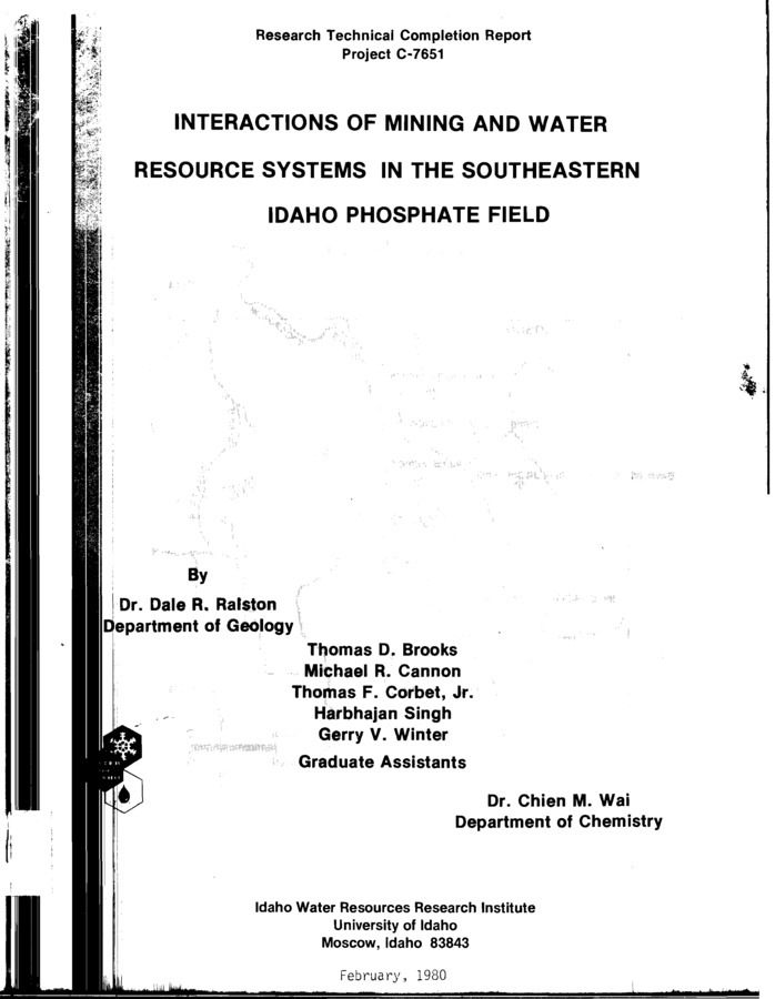 The general objective of this study was to analyze water resource impacts from the interaction of hydrologic and mining variables within the Western Phosphate Field. One of the outputs of the study is a model which may be used to predict water resource impacts based on key mining and hydrologic variables. This report summarizes the results presented in four theses and one dissertation by graduate students of the College of Mines and Earth Resources and the College of Engineering at the University of Idaho.