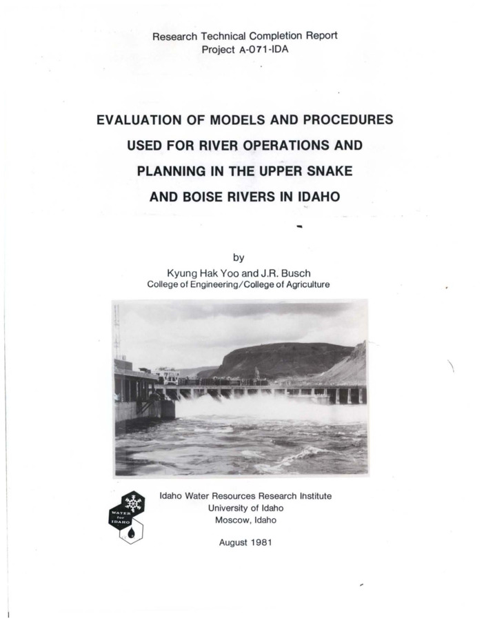 The planning models and procedures used by operational agencies in the Upper Snake and Boise River basins in Idaho were investigated. [...] The models and procedures are used to predict runoff from snow pack data, to predict natural stream flows based on various hydrologic data, to predict reservoir levels necessary to meet flood control and refill criteria, to account for water diversions from rivers, and to evaluate the effects of alternative future demands on the surface and ground water in a hydrologic basin. Most of the models and procedures used are computerized, but some of them are still operated by hand. In most cases, there are no published references related to the procedures and models, or if they exist, they are published only for in-house purposes. Those in-house reports can be obtained by any interested person from each public agency. Submitted to Office of Water Research and Technology, U.S. Department of the Interior.