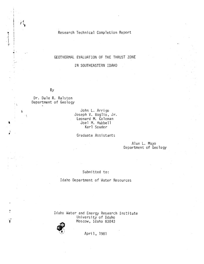 This report presents the initial results of a regional study of geothermal flow systems in the thrust zone of Idaho and Wyoming. The study involved analysis of thermal and non-thermal ground water flow systems based upon hydrogeologic and hydrochemical data collection and interpretation. Particular emphasis was placed on analyzing the role that the thrust zones play in controlling the movement of thermal and non-thermal fluids.