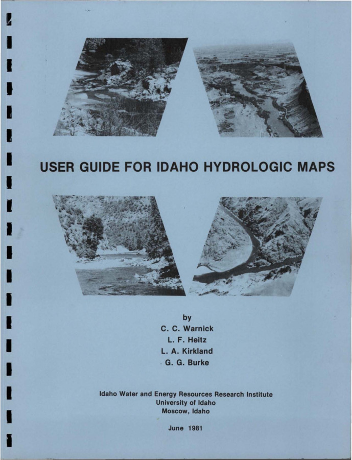 This guide presents a convenient tabular compilation of data on average annual precipitation, average annual flow, planimetric area, river mile, reach outflow elevation and area runoff coefficient for about 600 small drainage basins in the State of Idaho. With the tabular compilation are 39 hydrologic data maps in the form of film positives at a scale of 1:250,000 which are to be superimposed or overlayed on the appropriate U.S.G.S. 1:250,000 scale maps of the State. These film positives show the stream reaches, the small subbasins, the outflow point to each basin, isohyetal lines for each area and reach number for the stream reaches which reference the tabular data contained in the appendix of this report. Flow duration data are also available in the accompanying volumes on hydropower potential in the State of Idaho. Brief text material is provided as a guide for using and extending the value of the maps and hydrologic data [...]. Submitted to the Office of Water Research and Technology, U.S. Department of the Interior.