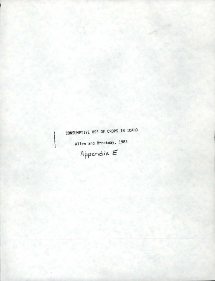 Appendix E; supplement to IWRRI document 198303; Allen, R. G.; and Brockway, C. E. (1983).