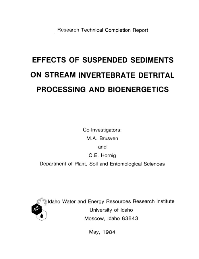 The effects of suspended sediments on stream invertebrate detrital processing and bioenergetic parameters were investigated in replicated, light and temperature-controlled chambers in the laboratory