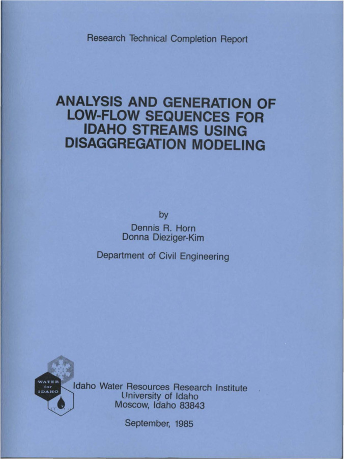 Stochastic models of streamflow were developed for two rivers in Idaho, and the results analyzed to assess model performance and the characteristics of droughts. Multivariate modeling methods were applied to both historical records to extend their length, based on nearby longer-term records, and the unextended and extended data then used to determine subsequent model parameters. Annual flow models, coupled with condensed parameter disaggregation models, were applied to generate 40,000 year of annual/monthly streamflow records. The statistics and probability distributions of the annual and monthly flows comprising drought sequences are presented, and the theory of runs is used to estimate return periods of historical drought events. It is concluded that the assignment of probabilities to droughts based on historical record length yields inconsistent results when compared to the long-term stochastic process, and that data extension has a significant effect on critical model and run-definition parameters, providing improved estimates of population statistics. Procedures are suggested for using the modeling results for storage reservoir design, and for developing regionalized drought characteristics for Idaho streams. Submitted to the U.S. Geological Survey.