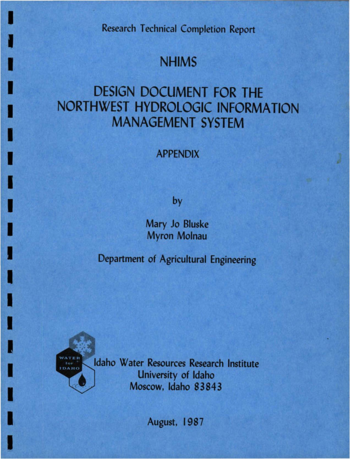 A data management system called the Hydrologic Information Storage And Retrieval System (HISARS) is used at the University of Idaho to provide various individuals and organizations with easy access to climatic and hydrologic information. However, HISARS is now over ten years old, and due to its age and original design, the system is no longer easily updated, and it is difficult to modify the program code. In order to take advantage of more modern computer systems and more sophisticated software, it was decided to replace HISARS with a SAS based data management system called the Northwest Hydrologic Information Management System (NHIMS). The objective of the NHIMS project is to create a data management system that is easy to use, maintain and modify, and at the same time simulates the actions of the existing HISARS system as much as possible. [...] The purpose of this document is to describe in detail the design of the NHIMS system. All components of the system will be covered: the general and detailed structure of he system, the program modules, the permanent NHIMS files, global data, and provisions for testing and packaging the system. [...]