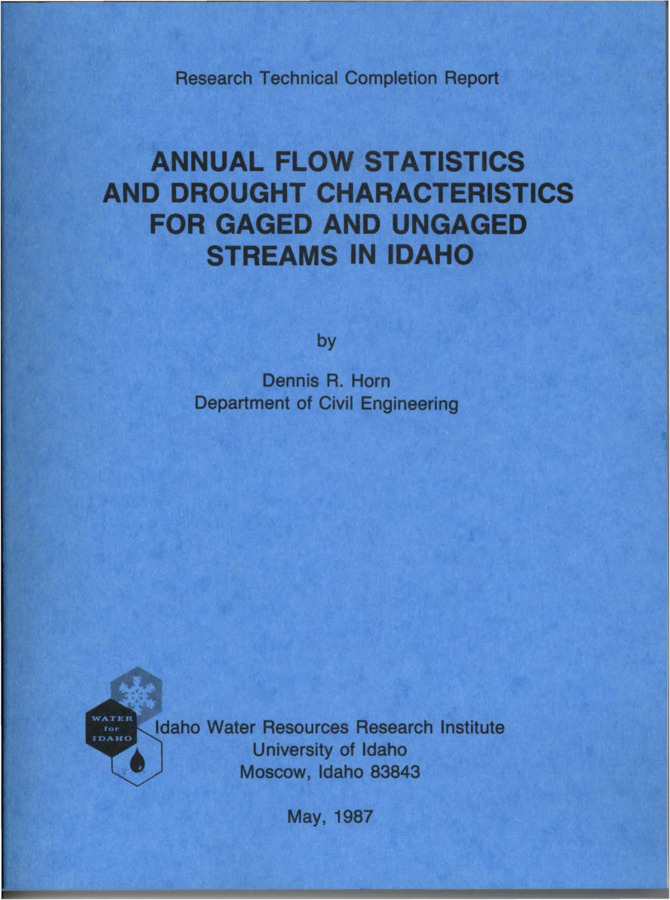 This study addresses the problem of drought risk assessment for streams within the State of Idaho. As both the demand and competition for surface water supplies continue to increase, it is essential that a rational planning basis be established to quantitatively estimate the expected duration and severity of low stream flow periods, especially for extended, multiyear droughts. While hydrologists and engineers involved in the planning of surface water projects have long recognized the need to deal with this hydrologic uncertainty, most of the attempts to date have relied on the use of observed historical critical drought periods. However, since these periods vary from one location to another within the state, their true probabilities of recurrence have not been adequately defined. Moreover, for ungaged streams, or for locations with a limited period of gaged data, the problem of assessing drought probabilities has remained almost totally unresolved. Submitted to the U.S. Geological Survey.