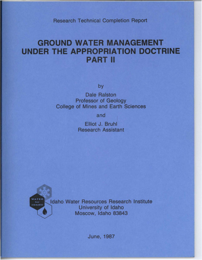 States that administer ground water under the prior appropriation doctrine experience similar management problems. A comparison of management activities in Washington, Idaho, Oregon, Montana, Arizona, Utah, Colorado, and New Mexico indicates a common pattern of management development in four stages. These stages are initial development, local stress, regional stress, and controlled use.