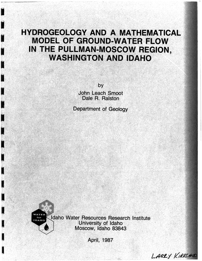 Increasing pumpage rates and declining ground-water levels in the Columbia River Basalts of the Pullman-Moscow area of Washington and Idaho indicate a need for ground-water management. A three-dimensional numerical computer model of ground-water flow is constructed to guide this management. Basalt aquifer thicknesses of 0 to 3500 feet are determined by a magnetotelluric geophysical survey in support of the study. The model incorporates a Grande Ronde Basalt layer, a Wanapum Basalt layer, and an overlying surficial loess layer. A recharge rate of 139 cubic feet per second to the upper layer of the ground-water flow model is calculated using a recharge model developed by the U.S. Geological Survey. Ground-water discharge is modeled as stream inflow and seepage where a layer is incised by a river. Cross-sectional models distributed across the domain of the three-dimensional model along flow lines provide an efficient means of obtaining hydraulic coefficient input for the three-dimensional model. The three-dimensional model is calibrated using the time-average method and evaluated through a history match procedure. The model incorporates numerous assumptions and simplifications; model predictions therefore are indicative only of general trends for the future. The model suggests that it is possible for ground-water levels to stabilize if ground-water pumpage stabilizes at a constant level. Ground-water level declines will continue into the foreseeable future as long as ground-water pumpage continues to increase.