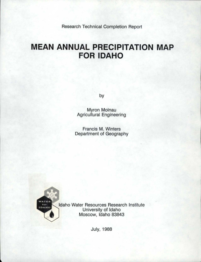 Sound estimates of the amounts and distributions of mean annual precipitation in Idaho have become increasingly important in recent years because of stringent design requirements and increasingly tighter supplies of water. Agriculture, hydropower, wildlife, recreation and others are putting forth claims to a scarcest resource. The current mean annual precipitation (MAP) map of Idaho was prepared in 1965. Since then, more data have been collected, particularly in the higher elevation zones where the previous map had to rely on models to provide estimates. The Soil Conservation Service's SNOTEL system provides data for these very important high elevation zones where the majority of Idaho's water originates. Lower elevation data are obtained primarily from the National Weather Service Cooperative network. Monthly data were compiled for the base period of 1961 to 1985. Missing data were estimated by using an average system surrounding stations. All of these data were then plotted using a contouring package. For this report, no manual smoothing was done as the primary objective was to prove out the mapping technique. For the next phase of the project, various interpolation techniques will be used as well as regression models in areas of sparse or uncertain data. The coefficient of variation of the annual precipitation was also plotted. This resulted in a very smooth contour suggesting that lines of equal coeffient of variation could be overlayed upon the MAP , giving users an idea of the variation in precipitation as well as the mean value. Submitted to the U.S. Geological Survey.