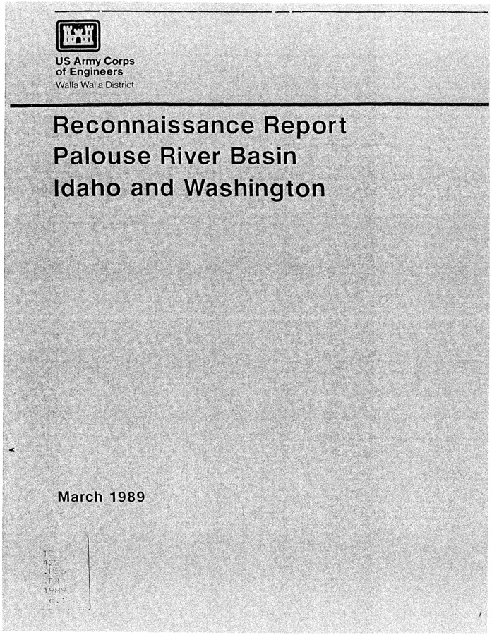 This report presents results of a reconnaissance investigation of the feasibility of solving flooding and other water resource problems in the upper Palouse River Basin of Idaho and Washington. Flooding is a recurring problem in Moscow, Idaho; Pullman, Washington; Potlatch, Idaho; and Palouse, Washington. Moscow, Pullman, the University of Idaho, and Washington State University are very concerned about the water supply for the four entities. There are also community concerns regarding streamflow volumes and water quality, and recreational opportunities for water-based recreation.