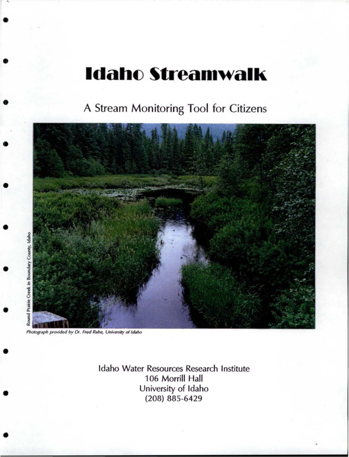 Streamwalk is designed to be used by lay people, people who are interested on learning more about their streams and rivers. It is anticipated that the data people collect will be used as a screening tool to focus attention on areas that might be of concern, and to help direct further evaluation by experts. EPA's goal is to collect enough good data so that agencies can make comparisons and evaluate trends, over time, for rivers or streams. The Idaho Water Resource Research Institute is endorsing Idaho Streamwalk through the sponsorship of EPA, Region 10. We feel the program has enormous potential for growth, serving both youth and adult audiences, as well as providing a useful tool to stat and federal agencies. Streamwalk's objectives are to: develop a screening tool to identify potential problem areas; provide a standardized data collection method so regional and trend comparisons can be made; focus experts' limited resources on suspected problem areas; encourage citizen commitment to protecting streams; educate people about the relationship between streams and watersheds.