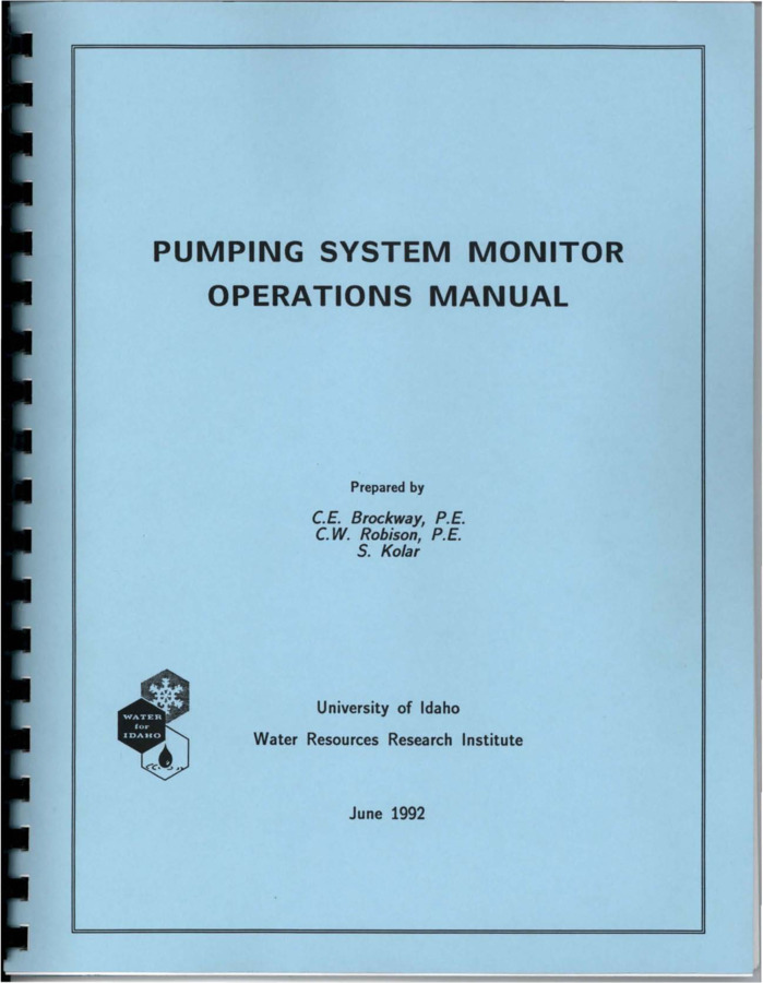 The primary purpose of a pump station monitor is to provide the operator with real time information regarding the performance pf the pump station and to record the performance parameters for later analysis. The performance of a pump station is determined from four basic components: input power, flow rate, discharge pressure, and input pressure. A pump station monitor requires a pump station to be equipped with pulse emitting watt meter(s), flow meter(s), and pressure transducer(s). This instrumentation allows the monitor to determine input power, flow rate, discharge pressure, and input pressure. Given these parameters, the calculator is programmed to provide the station efficiency, accumulated flow, and a number of other parameters. This data is collected and recorded on a real-time basis, and thus is ''Time Tagged''. [...]
