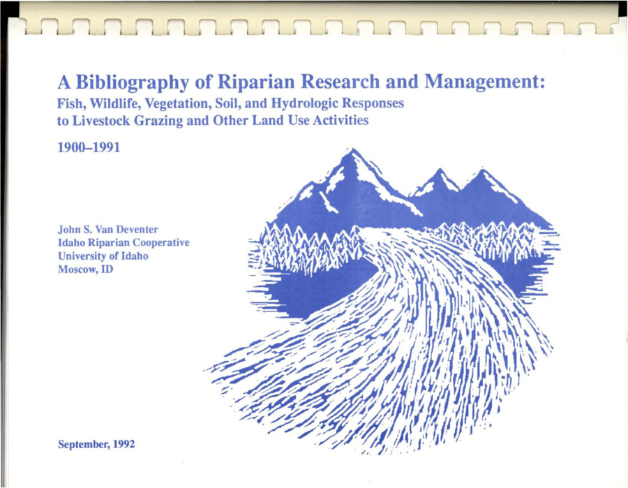 This bibliography identifies 3,252 riparian research and management articles. References include research on streams, revers, and wetlands. Land use activities impacting riparian zones are emphasized. To facilitate literature searching, indexes exist for each of the 6,041 authors, 1,110 keywords, and 568 journals or symposia. Contribution number 643 to the Idaho Forest Wildlife and Range Experiment Station.
