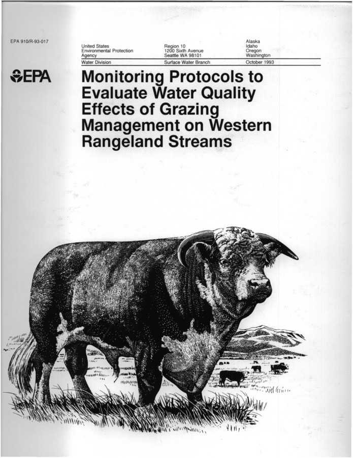 This document describes a monitoring system to assess grazing impacts on water quality in streams of the western United States. The protocols were developed to assess water quality improvement resulting from stream restoration projects funded under the Clean Water Act Amendments of 1987 and the Coastal Zone Management Act as amended in 1990. A companion document addressing upland monitoring methods will also be published (Bedell and Buckhouse, 1993. Monitoring primer for rangeland watershed).