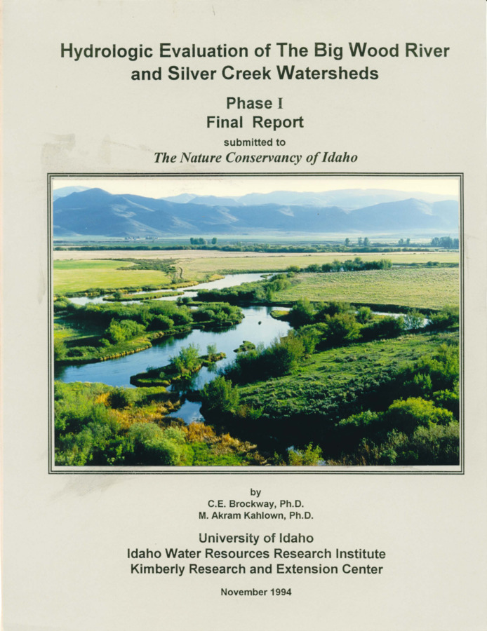 The complex geologic and hydrologic watersheds of the Big Wood River and Silver Creek in Blaine county have successfully served the needs of the diversified interest groups since 1881. However, continued population expansion and changes in irrigation technology, climate, and in land use have altered the water resource needs and uses. As a result, Idaho's world famous Silver Creek is experiencing decreases in flow and the very existence of the habitat the creek supports is threatened. This study was conducted to collect essential data for the hydrologic evaluation of the Big Wood River-Silver Creek Watershed and to provide a data set for the development of a ground water model. The following data were collected in this phase of the study: 1) ground water levels; 2) surface stream flows; 3) irrigation pumping volumes; 4) irrigation diversions; 5) ground water recharge volumes; 6) precipitation; 7) land use, source, and type of irrigation; 8) historical flow records of the Big Wood River; and 9) historical flow records of Silver Creek.