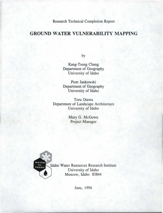 Protecting Idaho's ground water by predicting the vulnerability of ground water to contamination is the primary goal of the mapping system described in this report. It continued work begun in the late 1980s to assess the vulnerability of ground water of the Snake River Plain aquifer in southern Idaho (Rupert et al. 1991). There were three main tasks in this study. The first task was to apply the rating system developed by Rupert et al. (1991) to other types of aquifers in Idaho. The second task was to perform a verification of the rating system for its validity and reliability. The third task was to map the components of ground water vulnerability at a scale of 1:24,000, modifying the vulnerability assessment method as necessary. An area in western Jerome County was chosen for examination and mapping at that scale. In task one, the Rupert rating system was applied to the Rathdrum Prairie aquifer in northern Idaho, to the Big Wood River-Silver Creek aquifer in south central Idaho, to a portion of the Snake River Plain aquifer near Burley, and to the Jerome County study area. In task two, a statistical analysis was performed on the application of the rating system to each of the aquifers as well. The results of tasks one and two are reported in the section, "Application and Analysis of Rupert et al. Rating System." The results of task three, mapping at a scale of 1:24,000, are presented in the "Jerome Pilot Project" section. The last section of the report, "Conclusions and Recommendations" summarizes what has been learned in the two studies and makes recommendations for future approaches to groundwater vulnerability mapping. Submitted to Idaho Department of Health and Welfare, Division of Environmental Quality.
