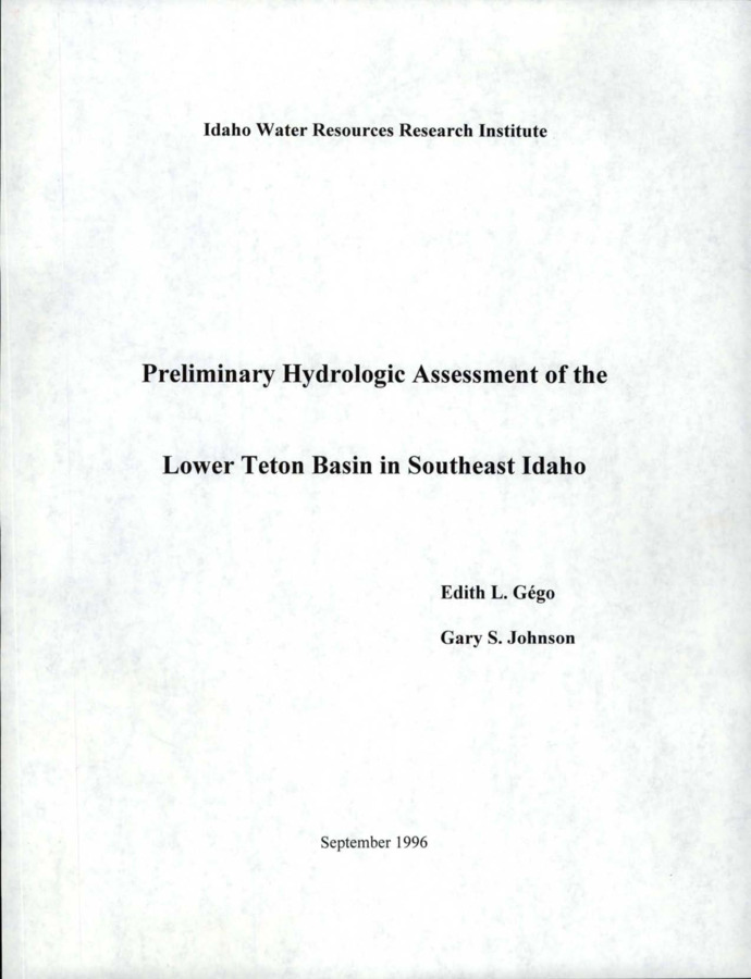 In an effort to assist a Laboratory Directed Research and Development (LDRD) project of Lockheed-Martin Idaho Technology in the development of an integrated water management model applicable to the lower Teton River basin (below the failed Teton Dam site), the Idaho Water Resources Research Institute (IWRRI) has prepared a preliminary hydrologic assessment of the lower Teton River basin in Southeast Idaho. This assessment includes the following tasks and components: Development of a conceptual model of the hydrologic system of the lower Teton River, including a preliminary water budget model, a critical review of some existing watershed models including an evaluation of their data needs, and, an investigation of the availability of the hydrologic data. The conceptual model of the lower Teton River system has been established after reviewing previous investigations in the area, including information gathered from Water District 01 of the Idaho Department of Water Resources (IDWR), Fremont Madison Irrigation District and other sources. Four existing models were reviewed: an integrated ground water and surface water model (IGSM), two surface water models (MODSIM and WEAP), and the snowmelt and runoff model developed by Dr. Kim (1987). The identification of the major existing hydrologic data sets, their characteristics and availability have been determined from interviews with government agencies and private entities.
