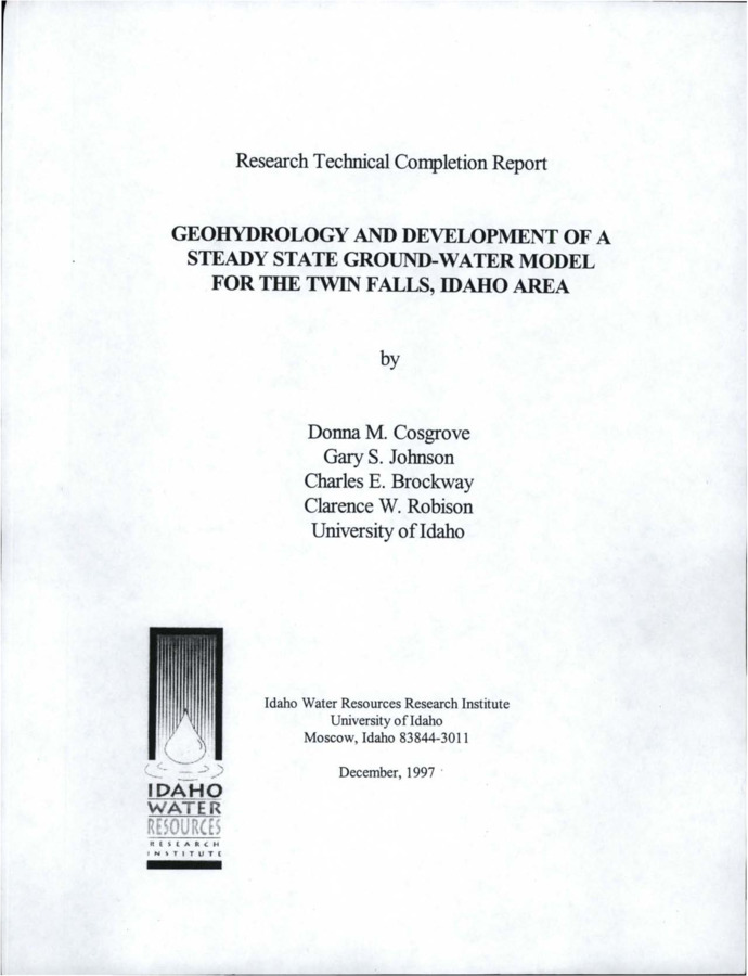 Rapid growth in the city of Twin Falls, Idaho has stressed the current water supply system. In an effort to gain an understanding of the area geohydrology, the city contracted with the University of Idaho Water Resources Research Institute to develop a numerical ground-water flow model for the aquifer underlying the city of Twin Falls. The steady state ground-water flow model was developed based on recharge and discharge data from the last twenty years. The primary source of recharge to the area is irrigation by the Twin falls Canal Company. Evapotranspiration and unmeasured springs to the Snake River and other surface streams are important sources of discharge from the aquifer. A water budget for the basin was developed using precipitation, surface flow and crop distribution data. Evapotranspiration was calculated using average crop distributions and reference evapotranspiration values. Applied irrigation water was calculated from diversions, measured irrigation returns and land use data. Underflow from tributary basins was estimated or obtained from the literature. The steady state numerical ground-water flow model was calibrated to water level measurements taken from December 1995 to December 1996. The network of 113 wells was measured five times in that thirteen month period. The model parameters which were calibrated were model hydraulic conductivity and spring conductance. Comparison of simulated water levels with measured water levels resulted in a mean absolute error of 17.5 ft. and a root mean square of 24.4 ft., with eighty-one percent of simulated water levels being within 30 feet of measured water levels. As stresses on the aquifer grow, water levels are dropping, causing concern over increased pump lifts and reduced spring flows. The calibrated steady state ground-water model provides the city with a management tool for evaluating changes in water and land use, as well as potential water development and recharge scenarios.