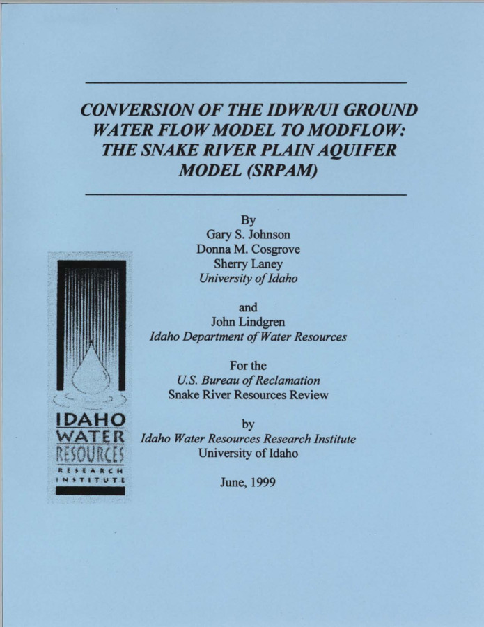 The ground-water flow model of the Snake River Plain aquifer developed and used by the Idaho Department of Water Resources (IDWR) and University of Idaho has been modified and calibrated several times since its creation in the 1970s. This report documents another step in the evolution of this model. The most recent changes to the model include the conversion from a specially developed model code to the U.S. Geological Survey's MODFLOW code and an extension of the model domain to include the northeast corner of the Snake River Plain aquifer. Comparison of the simulation results for the April 1980 through march 1981 period verified that the conversion to MODFLOW did not change any significant features of the model and that the previous model generated reproducible results. The equivalent model adapted to the MODFLOW code allows for easier and wider use among scientists and facilitates application of commercial user interfaces and provides greater opportunities for model enhancement. Extension of the model domain to the northeast allows the inclusion of reaches of the Snake River that were previously not simulated. The introduction of 110 new model cells required that a localized calibration be performed that was consistent with the 1997 calibration of the previous model domain. A localized transient calibration was performed to the April 1980 through March 1981 period. The calibrated model replicated river gains and losses in the northeast portion of the model well; however, differences in simulated and measured aquifer heads were relatively large in some areas. Part of the difference is attributed to uncertainties in the estimates of initial aquifer head and inconsistencies with the understanding of river gains and losses. Submitted to the U.S. Bureau of Reclamation, Snake River Resources Review.