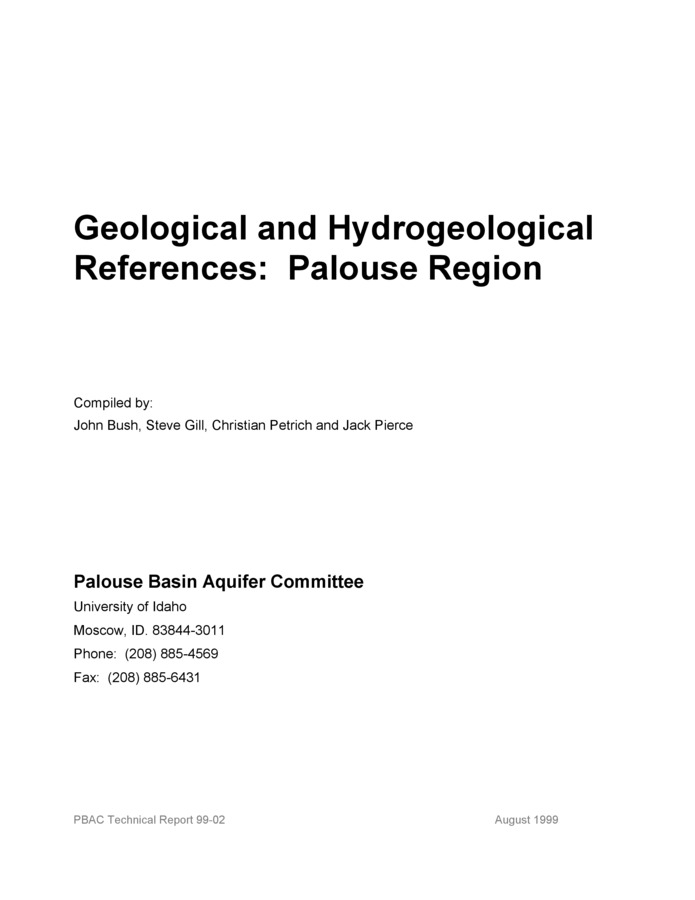 This report provides a list of hydrogeological references, geological references, and geological maps, all related to ground water.  Surface water related documents were not included.