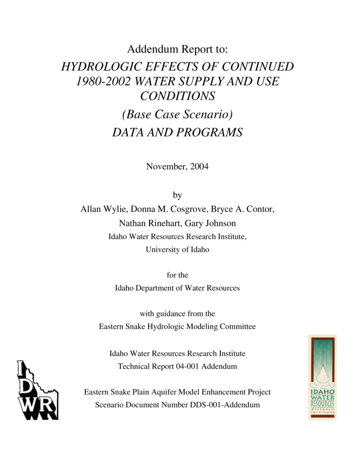 This addendum describes the process and software used to produce the scenario: Hydrologic Effects of Continued 1980-2002 Water Supply and Use Conditions (Base Case Scenario). It describes how to run the base case and contains a description of the required software in a Relevant Software Section toward the end of the document. There are three base case simulations: 1) a steady state base case in which the recharge for the 22 year model period is averaged and the model run to steady state, 2) a 22 year average transient base case in which the averaged recharge is run for 88 one year stress periods, and 3) the full model base case in which the full recharge set for the 22 year model calibration period is used and the model run repeatedly until it approaches equilibrium. All data sets are identified in a table and, along with the required software, provided in an accompanying set of computer files.