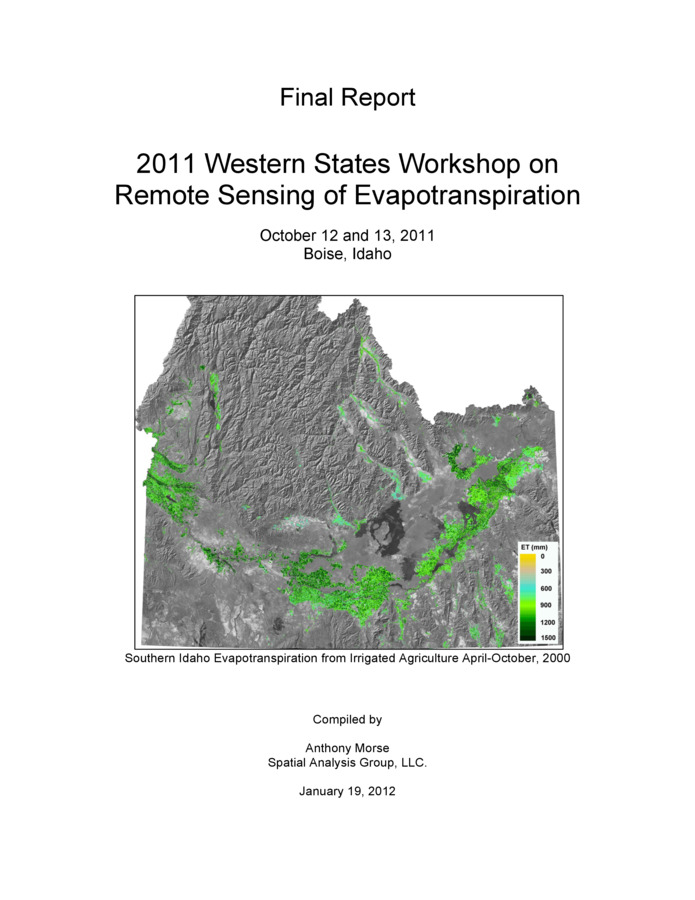 This is a summary of presentations made at the 2011 Western States' Evapotranspiration workshop held in Boise, Idaho on October 12th and 13th.  This report is structured in a way to describe the presentations as a function of the stated workshop objectives, without reference to specific authors. The  workshop agenda is listed in Appendix A. The PowerPoint presentations used by each presenter can be accessed on the Web at  http://www.westernstatesetworkshop.com/past-events/boise-2011. Those PowerPoint presentations were the basis of this report and. In some cases it was  necessary to add text not included by the authors.  Water managers and users have a tremendous need for more and better information about consumptive water use.. Remote sensing of evapotranspiration (ET) is a powerful, emerging tool that enables water-resource managers to quantify and map ET with unprecedented detail.  The 2011 Western States' Workshop on Remote Sensing of Evapotranspiration was a follow-on to the NASA/USDA Conference on remote sensing of ET held in Silver Spring, MD in April, 2011. That workshop was focused on research and climate-related issues for ET.