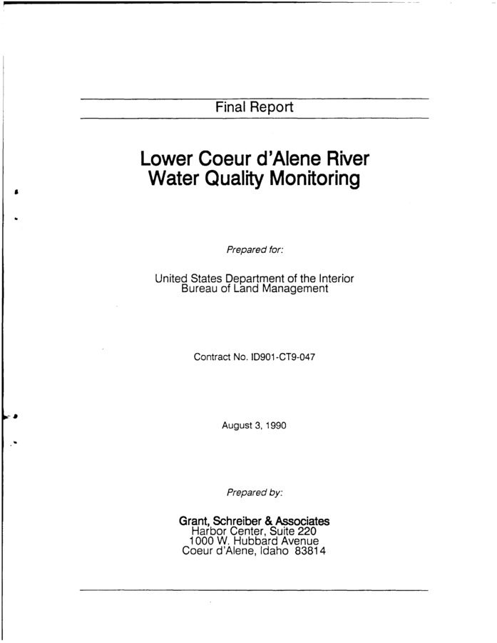 This report presents the results of GSA's evaluation and findings. Included are a review of past water quality sampling in the area, the results of check characterization sampling, a plan for future monitoring, documentation of the established monitoring sites, and the collection and results of initial water quality samples