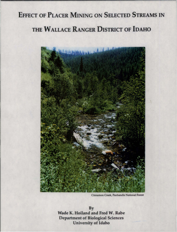 The objective of this study in the Wallace Ranger District was to collect baseline data from selected stations on Tributary Creek and E. Fork Eagle Creek before placer mining operations were to begin and to measure any impact that might occur relating to physical, chemical, and biotic conditions following mining operations. West Fork Eagle Creek, not impacted by placer mining in the past, was to serve as a control.