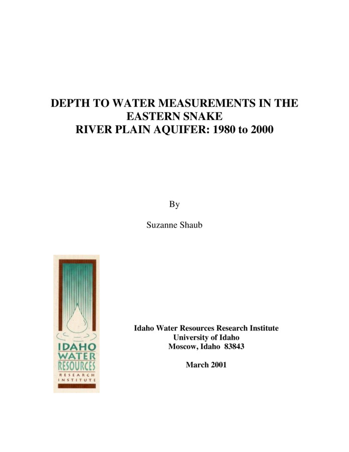 In order to facilitate the calibration of the Eastern Snake River Plain Aquifer Model (ESRPAM), depth to water measurements for the period beginning in 1980 and ending in 2000 were collected, analyzed, and stored in a database. The data will be used to support a 20-year transient calibration of the ESRPAM. Data were gathered for a 3-month interval in the spring and fall of each year centered around April 15 and October 15. Depth to water data were extracted using the program Well_Log at Idaho Department of Water Resources (IDWR). The depth to water data was imported into Microsoft Access 97 SR-2 as a database, imported into Microsoft Excel 97 SR-2 for file conversion, and posted in ESRI ArcView version 3.2. The following report is a summary of the collection and analysis of depth to water data, description of the database, and the reasoning behind choosing a 3-month interval over a 2-month interval for the calibration of the ESRPAM.