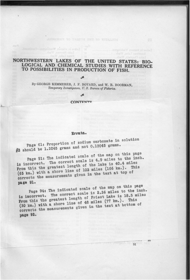 The work described in this paper was conducted for the United States Bureau of Fisheries during the summers of 1911, 1912, and 1913. The investigation was in charge of George Kemmerer, who was responsible for the soundings, the temperature observations, and the chemical work in determining the dissolved gases. During the summer of 1911 John F. Bovard served as biologist, and in 1912 and 1913, W. R. Boorman.