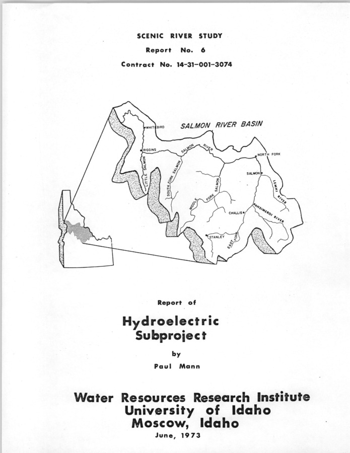 The purpose of this hydroelectric subproject report is to collect, develop, and present information relating to the hydroelectric resources of the Salmon River and to estimate the values which the development of this resource would produce. The information which will be presented is that which would be used to model this river system for evaluation of its power resources. This representation and the cost of alternate resources would be necessary in a broad evaluation of the river system for the development of any study methodology or management program. It will represent the resource to the full level of development to measure the benefits derived at maximum utilization.