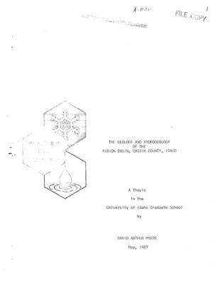 Albion basin is an alluvium-filled basin in eastern Cassia County, Idaho, about 18 miles southeast of Burley.   The study area is in the Basin and Range province of the western United States. The eastern boundary of the basin is formed by the Malta Range, a rotated fault block which apparently is bounded by high-angle normal faults on the east and west. A line of hot springs marks the probable position of the fault on the west side of the Malta Range. East Hills bounds the basin on the north and the main mass of Albion Range forms the south and west boundaries.  The Malta Range and part of the East Hills are made up of a thick flow of quartz latite. The flow consists of three zones: lower and upper vitrophyre zones, and a central lithoidal zone. No mineralogical differences and no physical breaks were noted between the zones. Capping the Malta Ridge in the north is a body of Snake River basalt about one square mile in area. The Albion Rage is underlain by metamorphic rocks.   Marsh Creek is the principal stream in the basin, but the groundwater is the main source of irrigation and domestic water. Wells range in depth from 11 feet to more than 700 feet and yields range from a few gallons per minute to 540 gallons per minute. Wells must be cased the entire depth of penetration. Several clay lenses in the alluvium create local artesian aquifers. The water, mostly of the calcium-bicarbonate type, is suitable for domestic and irrigation use:  the total dissolved solids content ranges from 202 ppm. to 2294 ppm; temperatures of the waters in the deep wells are generally 62 degrees to 74 degrees Fahrenheit, and in the shallow wells, 57 degrees Fahrenheit. Hot springs in Marsh Canyon are used only for irrigation, although the possibility exists that they could be developed for domestic heating or for recreation.  Quantitative data on water resources could not be obtained from the present study, but available data suggest that the basin is not yet fully developed.