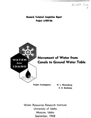 Investigation of the mechanics of water movement from irrigation canals to the water table has been performed on selected canals in southern Idaho. Field studies of existing seepage measurement techniques including ponding tests, inflow-outflow techniques and seepage meters were made. A new seepage meter which will operate efficiently in large operating canals was developed. An accurate and reliable tensiometer system for monitoring changes in soil moisture pressure beneath operating canals was developed. Measured decreases in soil moisture and pressure beneath an operating canal during the irrigation season indicated decreasing seepage rates caused by natural sealing of a thin soil layer on the canal bottom. A fast response, inexpensive null point tensiometer was laboratory tested and a device for measuring the capillary pressure - saturation curve for soils in situ was investigated. New techniques for obtaining and testing undisturbed soil cores using heat shrinkable tubing allow efficient laboratory determination of hydraulic characteristics.
