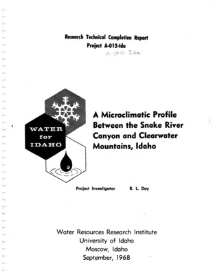 Temperature and relative humidity records have been kept at a maximum of 18 sites, and precipitation records at 8 sites, along a 75-mile profile between Wawawai, Washington, elevation 675 feet in the Snake River Canyon, and Crater Peak, elevation 6400 feet in the Clearwater Mountains, Idaho. Most distinctive microclimatic feature is the extreme development of nocturnal temperature inversions during summer and early autumn. Mean inversions between non-contiguous hilltops and bottomlands may reach 20 to 30 degrees. Greatest recorded on a specific day has been 42 degrees. Mean temperatures, length of frost-free season, nocturnal relative humidities, natural vegetation, and land use are all strongly influenced by these inversions. None of the six official Weather Bureau stations in the vicinity of the profile is located to show these inversions. Diurnal temperature and relative humidity patterns differ greatly at individual sites along the profile and are analyzed and compared. Precipitation normally varies by a factor of at least 3 1/2 along the profile, but may reach several times this value during individual months. Maximum snow depths range from none at Wawawai to 14 feet at Lost Lake near Crater Peak during specific snow seasons.