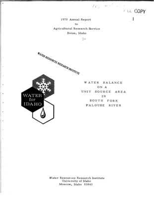 Within the overall objectives of Project SWC 2-f3, the following were selected for immediate study: 1. To set up the instrumentation necessary for making a rough water balance. 2. Collect data and make a preliminary water balance. 3. Begin collecting data for studies of erosion and soil temperature profiles. All data obtained during the 1969-70 water year has been appended to this report. Incomplete data was collected for many variables either, due to lack of instrumentation or lack of need for data during those parts of the year.