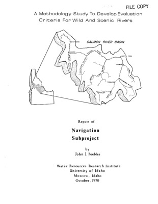 The writer has been assigned the task of preparing information for the flood control, history, and navigation subprojects, the latter being the subject of this report. The objectives of the navigation study are: (1) To determine the navigation potential within the Salmon River area. (2) To determine the value and need for regulation of Salmon River to enhance downstream navigation on Snake and Columbia rivers. (3) To determine the impact of navigation or regulation of water on Salmon River a s a wild river either in total or in segments.  The value of navigation to the economy of Idaho in connection with the presently authorized Snake River waterway to Lewiston is discussed in Planning Report No. 7 of the Idaho Water Resource Board (CH2M, 1970).