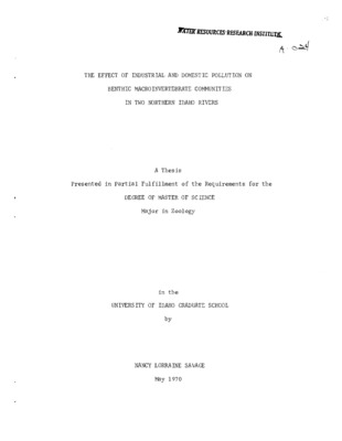 Benthic macroinvertebrate communities i n the Coeur d'Alene and Potlatch Rivers in northern Idaho were analyzed to determine the effect of mine effluents on the structure of these communities. The organisms present in riffles in polluted and unpolluted sections of the river s were identified, density and biomass were determined, and species diversity was calculated using the Shannon-Wiener function. The diversity value was used t o compare community structure between stations and years, Significant differences in diversity were found between control and test stations in both rivers during the two years of study. No significant differences occurred between years at stations in either river