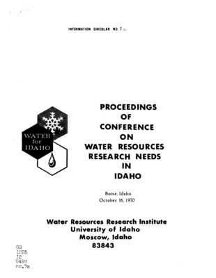 The objective of the conference was to expose areas of inquiry that appear to offer the greatest potential worth and need for research in water resources related to Idaho. Twenty-one representatives from Universities and Colleges located in the State were assembled to listen to the deliberations.
