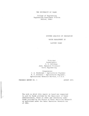 A water management study to include a complete water budget of the irrigated area of the Snake River fan in eastern Idaho was initiated in May 1970. The study was initiated to develop alternate management solutions to the increasing high water table problem causing inconvenience and financial hardships to local residents and to develop methods of solving regional groundwater problems. Water levels in wells raise as much as 40 feet during the irrigation season. A mathematical model of the gravel aquifer was developed utilizing alternating direction implicit procedures for finite difference solutions to the basic flow equations. Data on water table fluctuation, soils, crop distribution, irrigation diversions) distribution system losses and wastes evapotranspiration, and irrigation practices were obtained for input to the model. A dense network of canals with seepage rates averaging 3.5 cubic feet per square foot per day, irrigated soils with high infiltration rates, and in some cases inefficient irrigation practices contribute to diversions for irrigation significantly in excess of the state average. In 1970 the net diversion from the Snake River was 16.5 acre feet per irrigated acre and the net irrigation application was 9.6 acre feet per acre for the entire irrigation season. Continuing studies are underway to evaluate the response of the aquifer due to changes in inputs caused by canal lining or consolidation, drainage systems, and changes in water management procedures