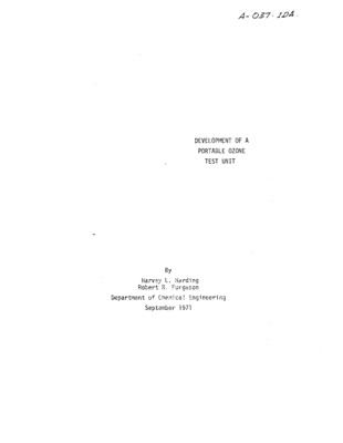 A portable ozone test unit was designed for the continuous treatment of Kraft pulp mill waste with ozone, using a venturi as the gas liquid contact method. The design specifications were the result of tests made with a batch process treatment of the waste water.