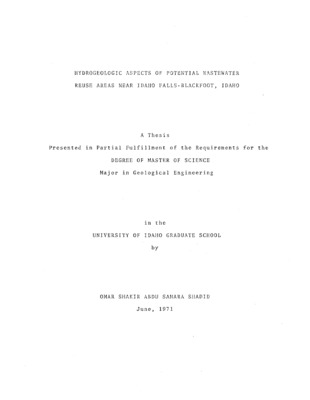 The  Idaho Falls-Black foot area of southeastern Idaho is one of the more densely populated and rapidly growing regions of the state. Situated on the edge of the Snake River plain along routes of easy access, this area is well located for irrigation projects and industrial development. The resulting residential, agricultural and industrial expansion is putting a growing demand on available groundwater and is contributing to a growing supply of wastewater. This paper reviews the current groundwater conditions in the semi-arid Idaho Falls-Black foot area and recommends the use of wastewater in selected areas for irrigation and fertilization and concomitant recharge of groundwater.